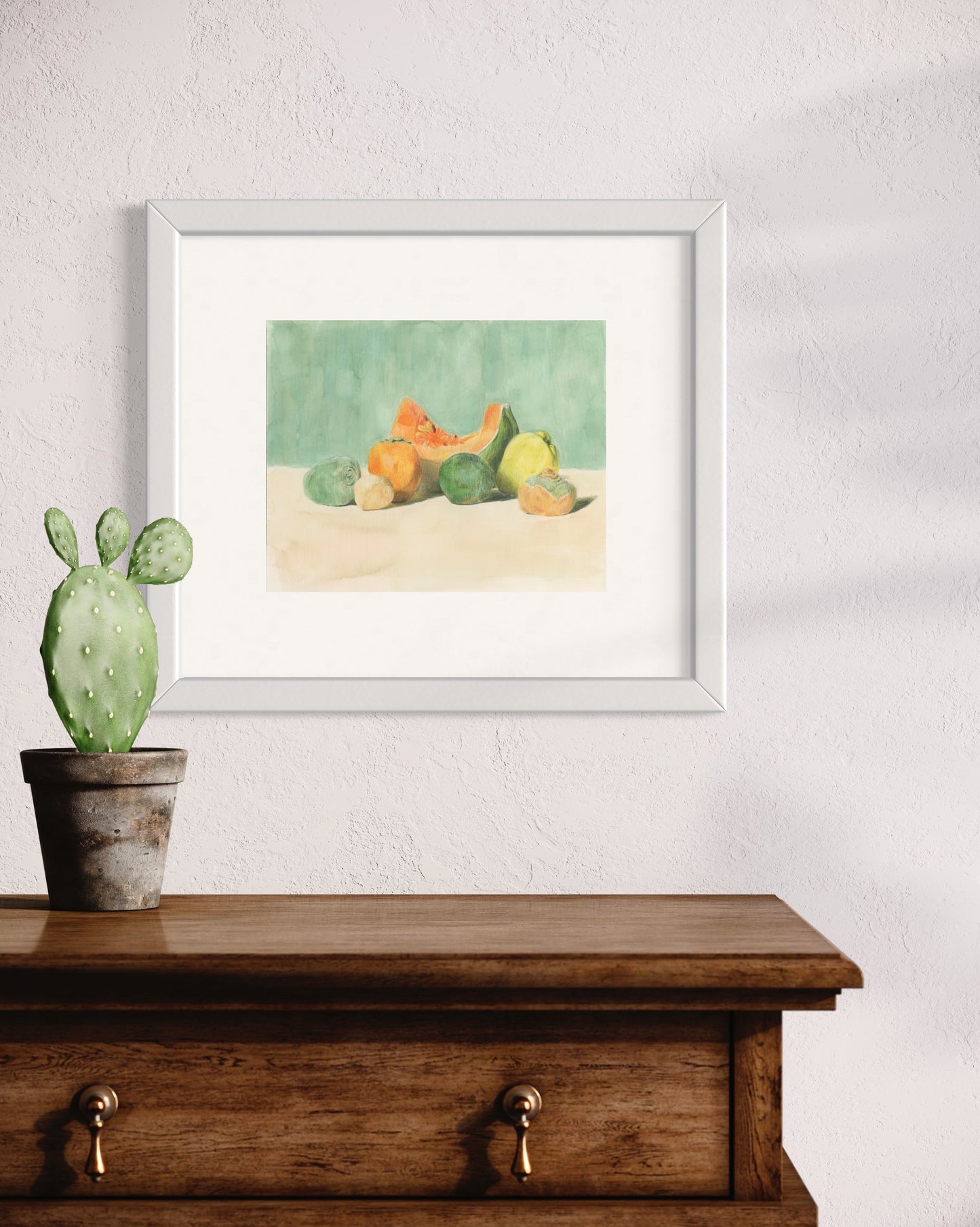 "Coral and Green" Original Mixed Media Painting