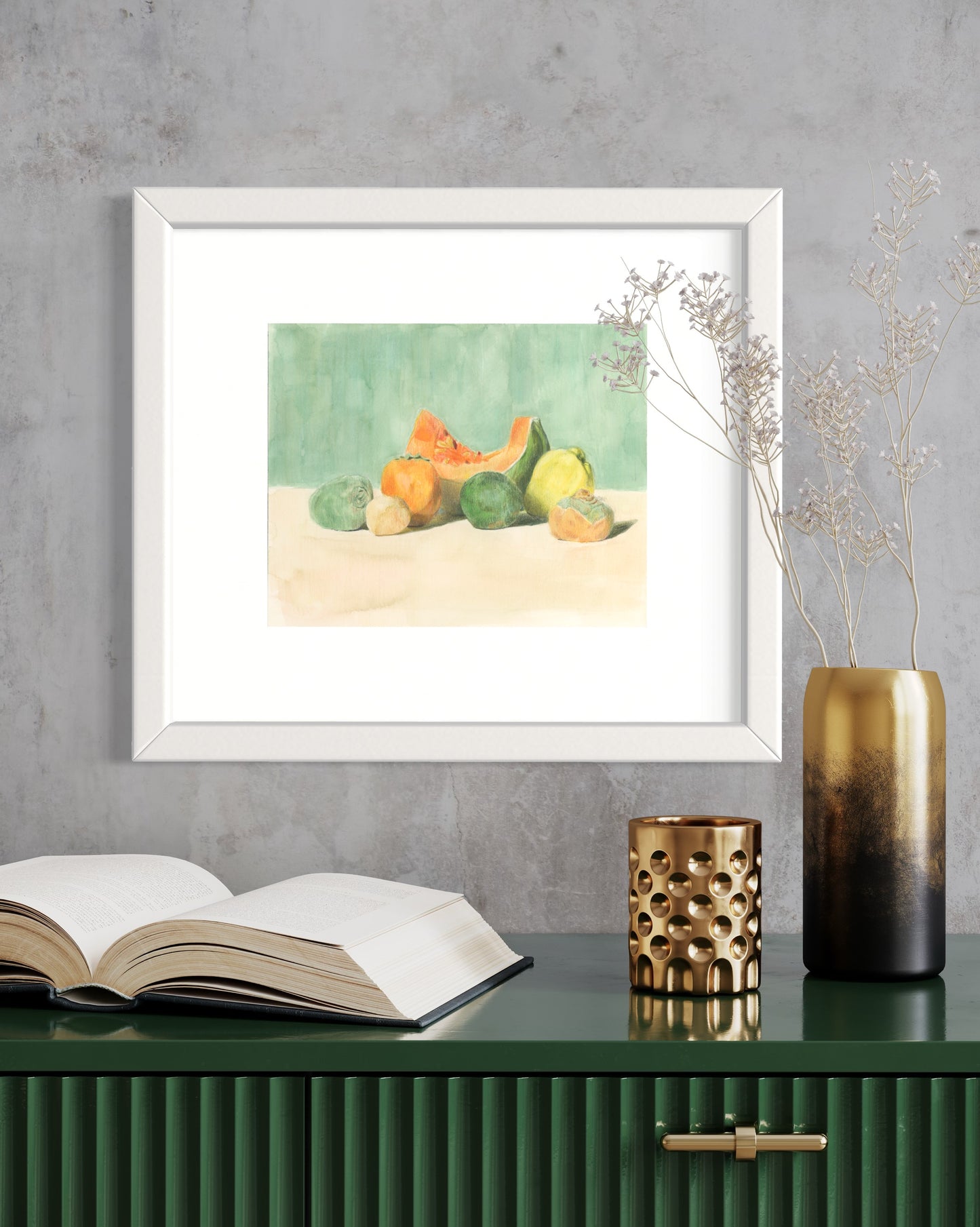 "Coral and Green" Original Mixed Media Painting