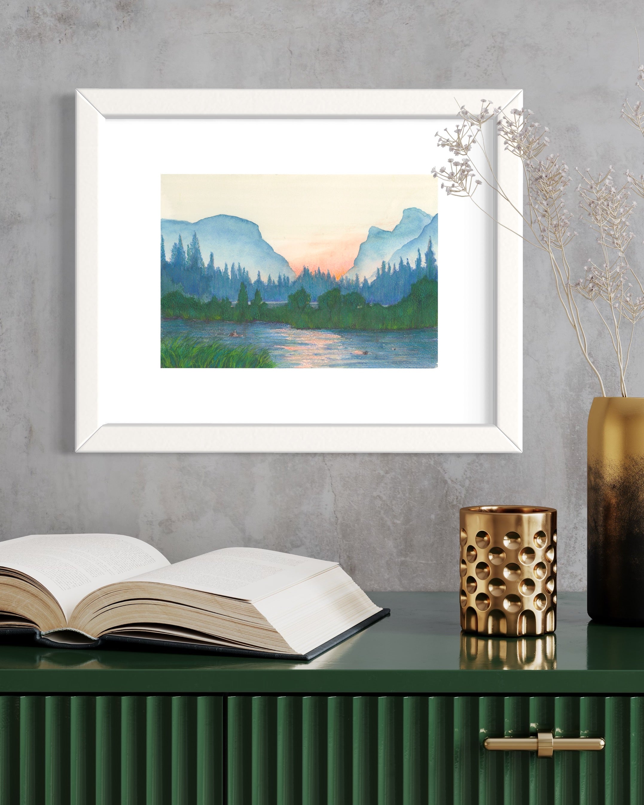 Original watercolor discount painting fox mountains